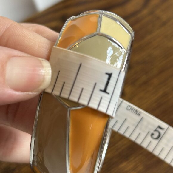 Vintage Enamel Clamper Bracelet Cuff Bangle Clamper Bracelet Orange Tan Yellow - Picture 4 of 7